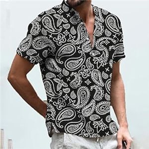 Men's Shirt Print Cashew nuts V Neck Street Casual Button-Down Print Short Sleeve Tops Casual Fashion Designer Breathable Black Lightinthebox