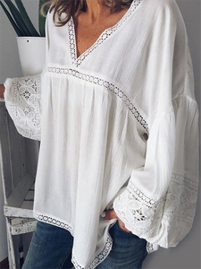 ZANZEA Crochet Lace Embellished V-neck Blouse