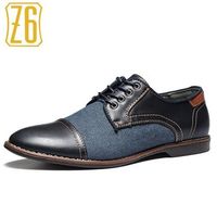 Z6 Men Cap Toe Denim Splicing Dress Shoes