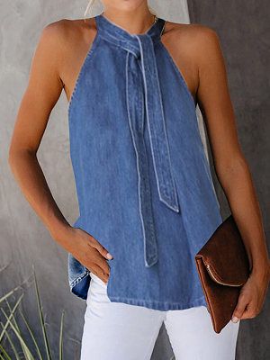 Casual Lace-Up Denim Vest