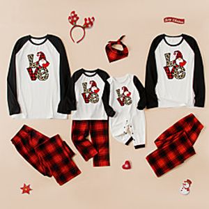 Family Look Christmas Tops Leopard Santa Claus Letter Patchwork Black Red Long Sleeve Daily Matching Outfits Lightinthebox