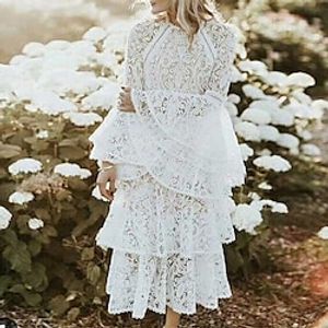 Reception Little White Dresses Boho Wedding Dresses A-Line Jewel Neck Sleeveless Ankle Length Lace Bridal Gowns With Appliques Solid Color 2023 Summer Wedding Party, Women's Clothing Lightinthebox