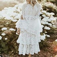 Reception Little White Dresses Boho Wedding Dresses A-Line Jewel Neck Sleeveless Ankle Length Lace Bridal Gowns With Appliques Solid Color 2023 Summer Wedding Party, Women's Clothing Lightinthebox - thumbnail