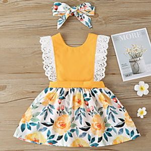 Baby Girls' Basic Floral Print Sleeveless Romper Yellow Lightinthebox