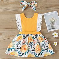 Baby Girls' Basic Floral Print Sleeveless Romper Yellow Lightinthebox - thumbnail
