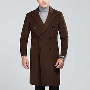 Men's Casual Overcoat Long Regular Fit Solid Colored Double Breasted Six-buttons Black Grey Camel 2022  Winter Lightinthebox