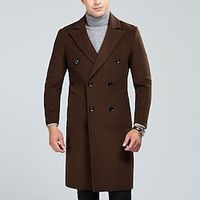 Men's Casual Overcoat Long Regular Fit Solid Colored Double Breasted Six-buttons Black Grey Camel 2022  Winter Lightinthebox - thumbnail