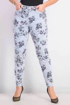 Womens Striped Floral Printed Bristol Skinny Ankle Pants Blue Combo Womens Striped Floral Printed Bristol Skinny Ankle Pants Blue Combo
