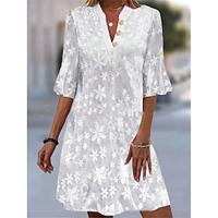 Women's Lace Dress Casual Dress Summer Dress Mini Dress Lace Button Vacation Streetwear Casual Split Neck 3/4 Length Sleeve White Color Lightinthebox