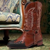 Men's Women Boots Biker boots Cowboy Boots Retro Walking Casual Daily PU Comfortable Booties  Ankle Boots Loafer Black Blue Brown Spring Fall Lightinthebox - thumbnail