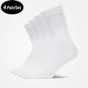 Men's 4 Pairs Socks Tennis Socks Crew Socks White Color Plain Outdoor Daily Holiday Medium Spring, Fall, Winter, Summer Stylish Casual Lightinthebox