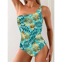 Women's Swimwear One Piece Monokini Bathing Suits Normal Swimsuit Open Back Printing High Waisted Leaves Sports Fashion Bathing Suits Lightinthebox