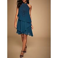 A-Line Hot Glittering Elegant Cocktail Party Formal Evening Dress Halter Neck Sleeveless Short / Mini Chiffon with Beading Tier 2021 miniinthebox - thumbnail