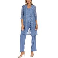 Jumpsuits Mother of the Bride Dress Wedding Guest Elegant Scoop Neck Ankle Length Chiffon Lace Half Sleeve with Ruching Solid Color 2023 Lightinthebox - thumbnail