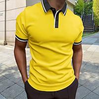 Men's Golf Shirt Golf Polo Work Casual Lapel Short Sleeve Basic Modern Color Block Patchwork Button Spring Summer Regular Fit Yellow Red Orange Golf Shirt Lightinthebox