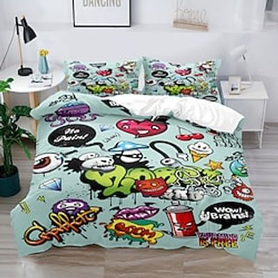 Graffiti 3-Piece Duvet Cover Set Hotel Bedding Sets Comforter Cover with Soft Lightweight Microfiber, Include 1 Duvet Cover, 2 Pillowcases for Double/Queen/King(1 Pillowcase for Twin/Single) miniinthebox