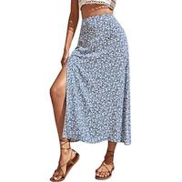 Women's Skirt A Line Maxi Skirts Print Split Ends Floral Casual Daily Weekend Summer Polyester Fashion Casual Black Green Dark Blue Light Blue Lightinthebox