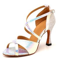 Women's Latin Shoes Dance Shoes Indoor Performance Sparkling Shoes Heel Glitter Splicing High Heel Peep Toe Cross Strap Adults' Gold Blue Silver Lightinthebox - thumbnail