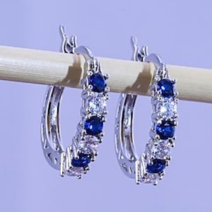 Women's Zircon Hoop Earrings Fine Jewelry Classic Precious Stylish Simple Earrings Jewelry Blue  Purple  Fuchsia For Gift Festival 1 Pair Lightinthebox