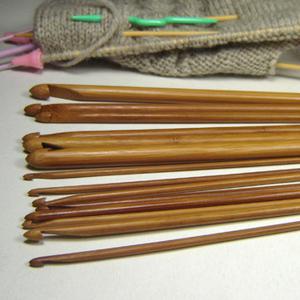 14Pcs 14'' Set Bamboo Handl Crochet Hooks Needles Knit Knitting Weave Craft Tool