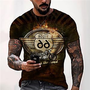 Men's Unisex Tee T shirt Shirt 3D Print Graphic Prints Motorcycle Print Short Sleeve Daily Tops Casual Designer Big and Tall Brown Lightinthebox