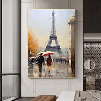 France Paris City Landscape Oil painting Hand Painted Street View Of Paris City People Holding Umbrellas On The Street Canvas Painting For Living Room Decor (No Frame) Lightinthebox