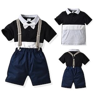 Kids Boys Polo Shirt  Shorts Clothing Set 2 Pieces Short Sleeve Black Color Block Bow Street Outdoor Gentle Daily Regular 2-6 Years Lightinthebox