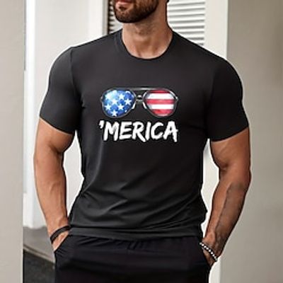 Glasses National Flag Heather Gray Black Burgundy T shirt Tee Men's Graphic Cotton Blend Shirt Sports Classic Shirt Short Sleeve Comfortable Tee Sports Outdoor Holiday Summer Fashion Designer Clothing Lightinthebox