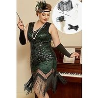 Retro Vintage Roaring 20s 1920s Flapper Dress Dress Outfits Flapper Headband Shawls The Great Gatsby Women's Sequins Tassel Fringe Cosplay Costume Plus Size Christmas Halloween Party  Evening Dress Lightinthebox - thumbnail