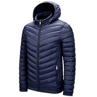 Men's Puffer Jacket Quilted Jacket Zipper Pocket Hoodie Office  Career Date Casual Daily Outdoor Casual Sports Winter Plain Wine Black Green Dark Blue Puffer Jacket Lightinthebox - thumbnail