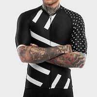 21Grams Men's Cycling Jersey Short Sleeve Bike Top with 3 Rear Pockets Mountain Bike MTB Road Bike Cycling Breathable Quick Dry Moisture Wicking Reflective Strips Black Polka Dot Stripes Polyester Lightinthebox - thumbnail