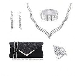 Women's Clutch Evening Bag Evening Bag Polyester 5 Pieces Party Holiday Rhinestone Chain Solid Color Silver Black Dark Blue Lightinthebox