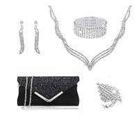 Women's Clutch Evening Bag Evening Bag Polyester 5 Pieces Party Holiday Rhinestone Chain Solid Color Silver Black Dark Blue Lightinthebox - thumbnail