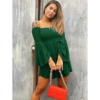 Women's Plain Dress Mini Dress Cold Shoulder Holiday Vacation Beach A Line Off Shoulder Long Sleeve Slim Black Green Color S M L XL XXL Size Lightinthebox - thumbnail