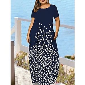 Women's Plus Size Casual Sweater Dress Graphic Floral Long Sweater Dress Maxi Sweater Dress Sleeveless Pocket Print Crew Neck Fashion Daily White Deep Blue Summer Spring L XL XXL 3XL 4XL Lightinthebox