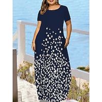 Women's Plus Size Casual Sweater Dress Graphic Floral Long Sweater Dress Maxi Sweater Dress Sleeveless Pocket Print Crew Neck Fashion Daily White Deep Blue Summer Spring L XL XXL 3XL 4XL Lightinthebox - thumbnail