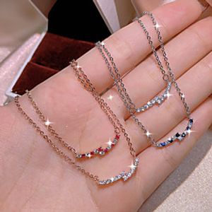 Women's Clear Blue Fuchsia AAA Cubic Zirconia Pendant Necklace Color Block Laugh Dainty Artistic Luxury Elegant Brass Rose Gold Blue Silver Red 50 cm Necklace Jewelry 1pc For Wedding Party Evening Lightinthebox