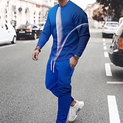Men's Tracksuit Hoodies Set Graphic Patterned Geometric 2 Piece Print Sports  Outdoor Casual Sports 3D Print Sportswear Basic Essential Hoodies Sweatshirts  Black And White White Blue miniinthebox