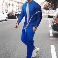 Men's Tracksuit Hoodies Set Graphic Patterned Geometric 2 Piece Print Sports  Outdoor Casual Sports 3D Print Sportswear Basic Essential Hoodies Sweatshirts  Black And White White Blue miniinthebox - thumbnail