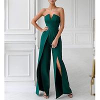 Jumpsuits Wedding Guest Dresses Elegant Dress Formal Wedding Reception Floor Length Sleeveless Strapless Stretch Crepe with Ruched 2024 Lightinthebox