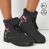 Women's Boots Xmas Christmas Wine Glass with Santa Hat 3D Shiny Graphic Print Comfortable Casual Lace Up Booties miniinthebox - thumbnail