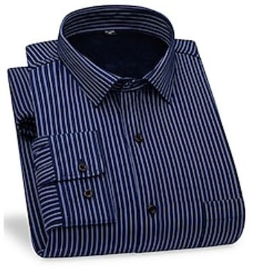 Men's Thick Shirt Pink Dark Navy Blue Long Sleeve Plaid  Striped  Chevron  Round Turndown Fall  Winter Company Party Clothing Apparel Lightinthebox