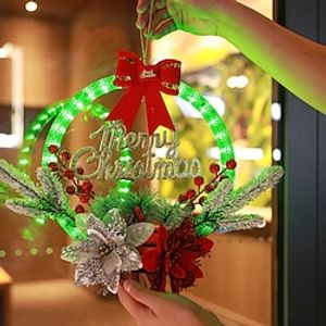 Christmas Wreath with Led String Lights Decoration Supplies, 6 Light Modes, Two Battery Charger Modes, Simulated Rattan 30cm Hanging Wreath, Suitable for Door Hanging Gifts miniinthebox