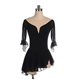 Figure Skating Dress Women's Girls' Ice Skating Dress Black Open Back Asymmetric Hem Spandex High Elasticity Training Competition Skating Wear Handmade Solid Colored Classic Crystal  Rhinestone 34 Lightinthebox