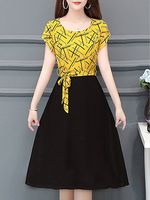 Round Neck Printed Skater Dress - thumbnail