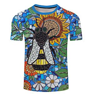 Men's Unisex Tee T shirt 3D Print Plants Graphic Prints Bee Plus Size 3D Print Short Sleeve Casual Tops Basic Designer Big and Tall Light Yellow Blue Yellow miniinthebox