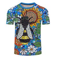 Men's Unisex Tee T shirt 3D Print Plants Graphic Prints Bee Plus Size 3D Print Short Sleeve Casual Tops Basic Designer Big and Tall Light Yellow Blue Yellow miniinthebox - thumbnail