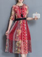 Elegant Women Floral Printed Chiffon Half Sleeve Dresses