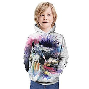 Kids Boys' Hoodie  Sweatshirt Long Sleeve Horse 3D Print Animal Unisex Beige Children Tops Summer Active Daily Wear Regular Fit 3-13 Years miniinthebox