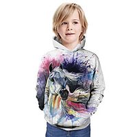 Kids Boys' Hoodie  Sweatshirt Long Sleeve Horse 3D Print Animal Unisex Beige Children Tops Summer Active Daily Wear Regular Fit 3-13 Years miniinthebox - thumbnail